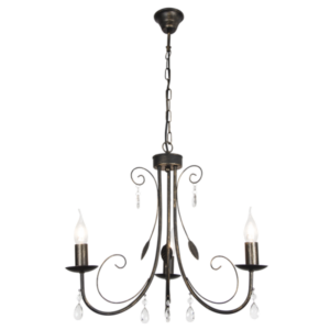 Brightstar CH360/3 BLACK Metal Chandelier with Clear Acrylic Crystals
