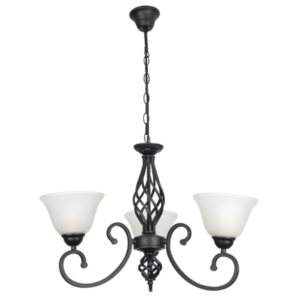 Brightstar CH374/3 BLACK Metal Chandelier with Alabaster Glass