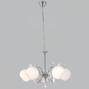 Brightstar CH383/5 CHROME Polished Chrome Chandelier with Opal Glass and Acrylic Crystals