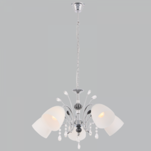 Brightstar CH384/5 CHROME Polished Chrome Chandelier with Opal Glass and Acrylic Crystals