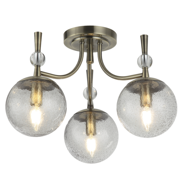 CH398/3 ANTIQUE Metal Chandelier with Speckled Glass