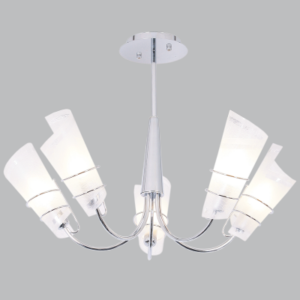CH445/5 CHROME Polished Chrome Chandelier with Frosted Glass