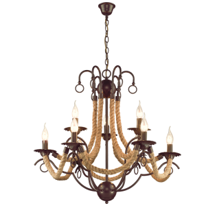 Brightstar CH475/9 BROWN Metal Chandelier with Rope