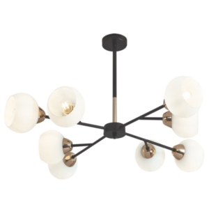 Brightstar CH509/8 BK/GD Metal Chandelier with White Glass