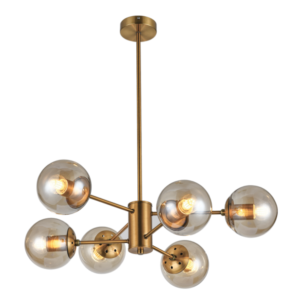 Brightstar CH534/6 GOLD Metal and Amber Glass Chandelier