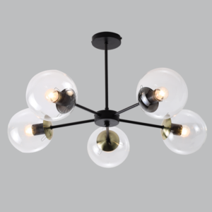 Brightstar CH537/5 BK/AB Metal and Clear Glass Chandelier