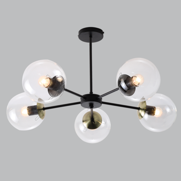 Brightstar CH537/5 BK/AB Metal and Clear Glass Chandelier