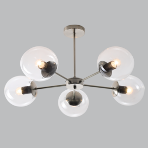 Brightstar CH537/5 SATIN Metal and Clear Glass Chandelier