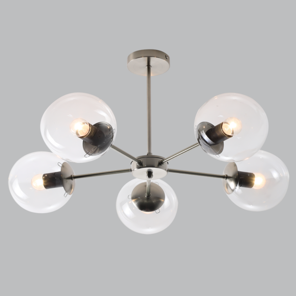 Brightstar CH537/5 SATIN Metal and Clear Glass Chandelier