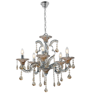 Brightstar CH661/5 CHROME Polished Chrome Chandelier with Amber Acrylic Crystals