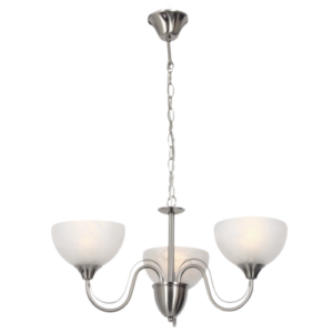 Brightstar CH665/3 Satin Chrome Chandelier with Alabaster Glass