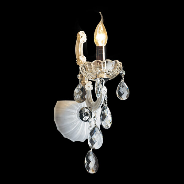 K Light KLW-8061/1 1 Arm White Glass and Crystal Wall Light