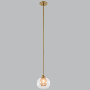 PEN914/1 GOLD Metal Pendant with Inner Gold Mesh and Clear Outer Glass, Metal Rod