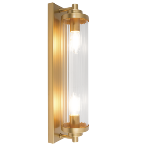 Brightstar WB386/2 GOLD Metal Wall Bracket with Clear Fluted Glass