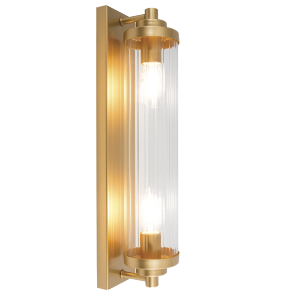 Brightstar WB386/2 GOLD Metal Wall Bracket with Clear Fluted Glass