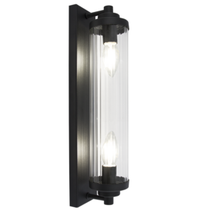 Brightstar WB387/2 BLACK Metal Wall Bracket with Clear Fluted Glass