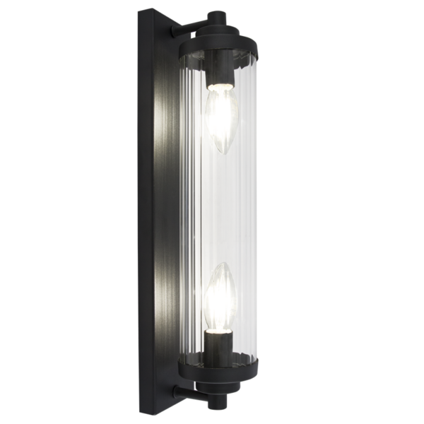 Brightstar WB387/2 BLACK Metal Wall Bracket with Clear Fluted Glass