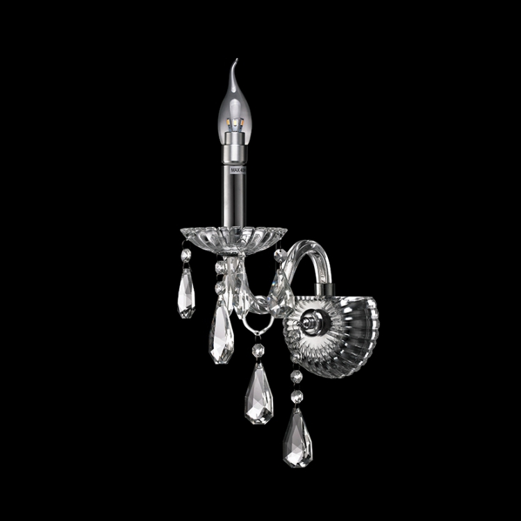 K Light V-KLW-8004/1 1 Arm Glass and Crystal Wall Light