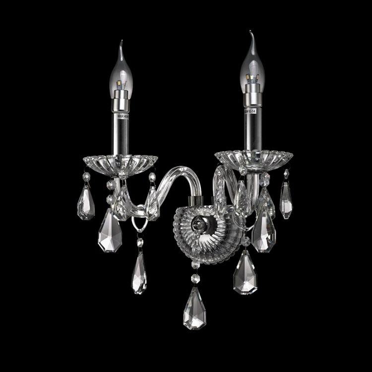 K Light V-KLW-8004/2 2 Arm Glass and Crystal Wall Light