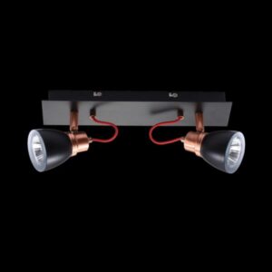 N-KLS-851-2B/BL GU10 Two Adjustable Black & Copper Spot Lights on a Bar