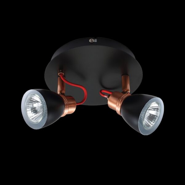 K Light N-KLS-851-2P/BL GU10 Two Adjustable Black & Copper Spot Light on a Plate