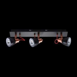 K Light N-KLS-851-3B/BL GU10 Three Adjustable Black & Copper Spot Light on a Bar