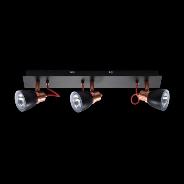 K Light N-KLS-851-3B/BL GU10 Three Adjustable Black & Copper Spot Light on a Bar