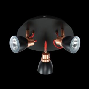 N-KLS-851-3P/BL GU10 Three Adjustable Black & Copper Spot Lights on a Plate