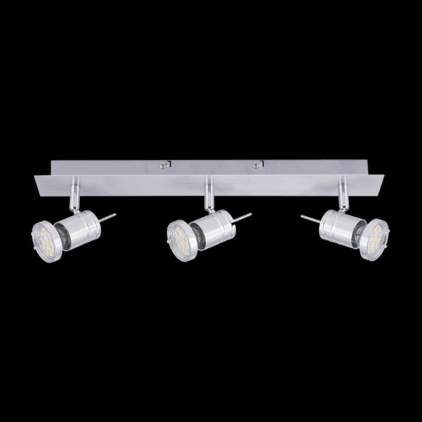 K Light N-KLS-95-3B/NS GU10 Three Adjustable Brushed Aluminium Spot Lights on a Bar
