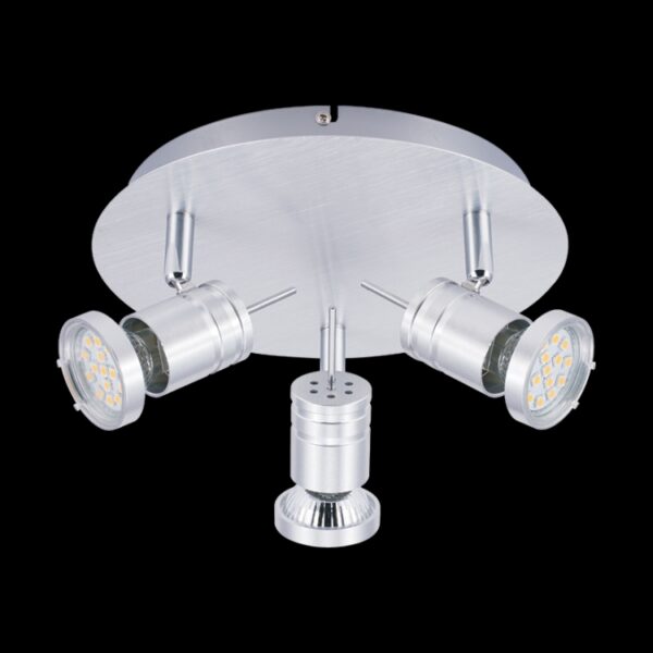 K Light N-KLS-95-3P/NS GU10 Three Adjustable Brushed Aluminium Spot Lights on a Plate