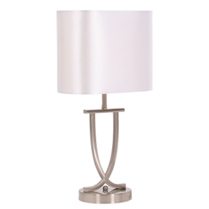 Brightstar TL089 PEARL WHITE Satin Chrome Table Lamp with Oval Pearl White Shade