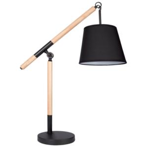 TL141 BLACK Metal and Wood Table Lamp with Black Fabric Shade