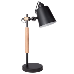 Brightstar TL142 BLACK Metal and Wood Table Lamp with Metal Shade, Adjustable