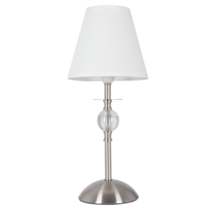 Brightstar TL187 SATIN CHROME Satin Chrome and Clear Acrylic Table Lamp with White Shade