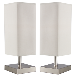 Brightstar TL196 Satin Chrome Table Lamp with Beige Shade (Twin Set)