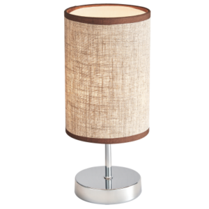 Brightstar TL630 CHROME Polished Chrome Table Lamp with Light Brown Fabric Shade
