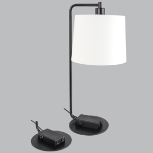 Brightstar TL662 BLACK Metal Table Lamp with White Fabric Shade and Type A and Type C USB Ports