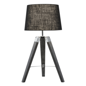 Brightstar TL690 BLACK Wood and Polished Chrome Table Lamp with Black Fabric Shade
