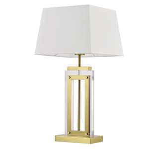 Brightstar TL691 BEIGE Acrylic and Metal Base with White Fabric Shade