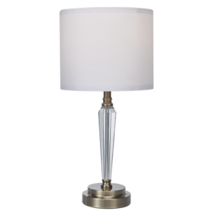 Brightstar TL694 ANTIQUE Metal and Crystal Table Lamp with White Fabric Shade