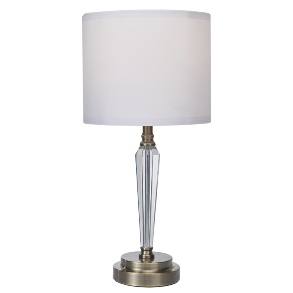 Brightstar TL694 ANTIQUE Metal and Crystal Table Lamp with White Fabric Shade