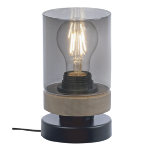 Brightstar TL699 WOOD Metal and Wood Table Lamp with Smoke Colour Glass