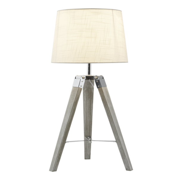 Brightstar TL700 BEIGE Wood and Polished Chrome Table Lamp with Beige Fabric Shade