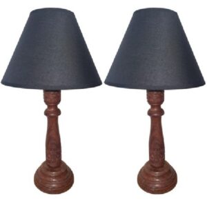 Litex Lamps TL894 Hand Carved Wooden Table Lamp with Black Lampshade Twin Pack