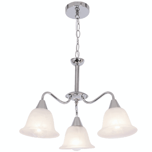 Brightstar CH231/3 Polished Chrome Chandelier with Alabaster Glass