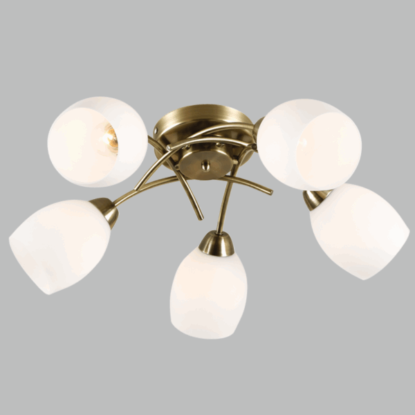 Brightstar CH489/5 ANTIQUE Metal Chandelier with White Glass