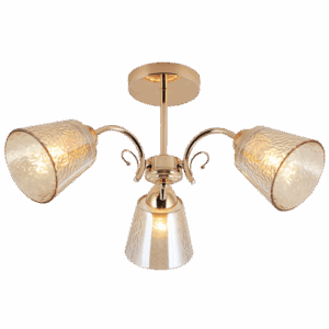Brightstar CH492/3 GOLD Metal Chandelier with Amber Patterned Glass