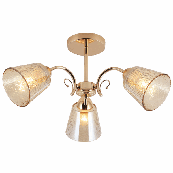 Brightstar CH492/3 GOLD Metal Chandelier with Amber Patterned Glass