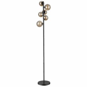 Brightstar SL401 MATT BLACK Floor Lamp with Smoke Colour Glass