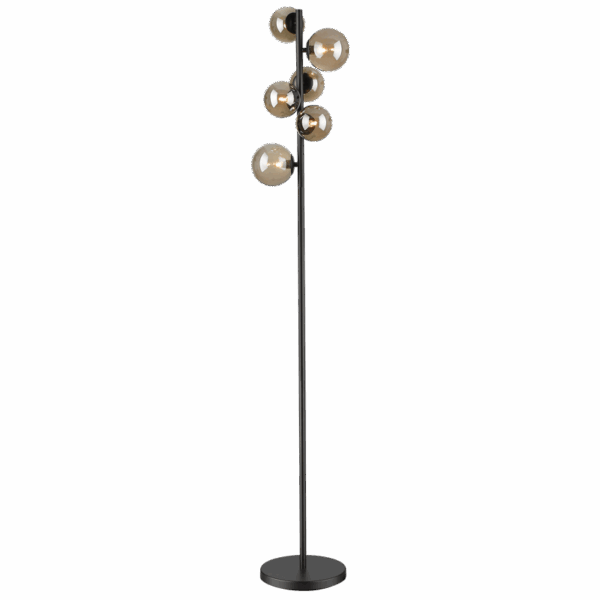 Brightstar SL401 MATT BLACK Floor Lamp with Smoke Colour Glass